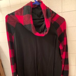 Cowl neck buffalo plaid top